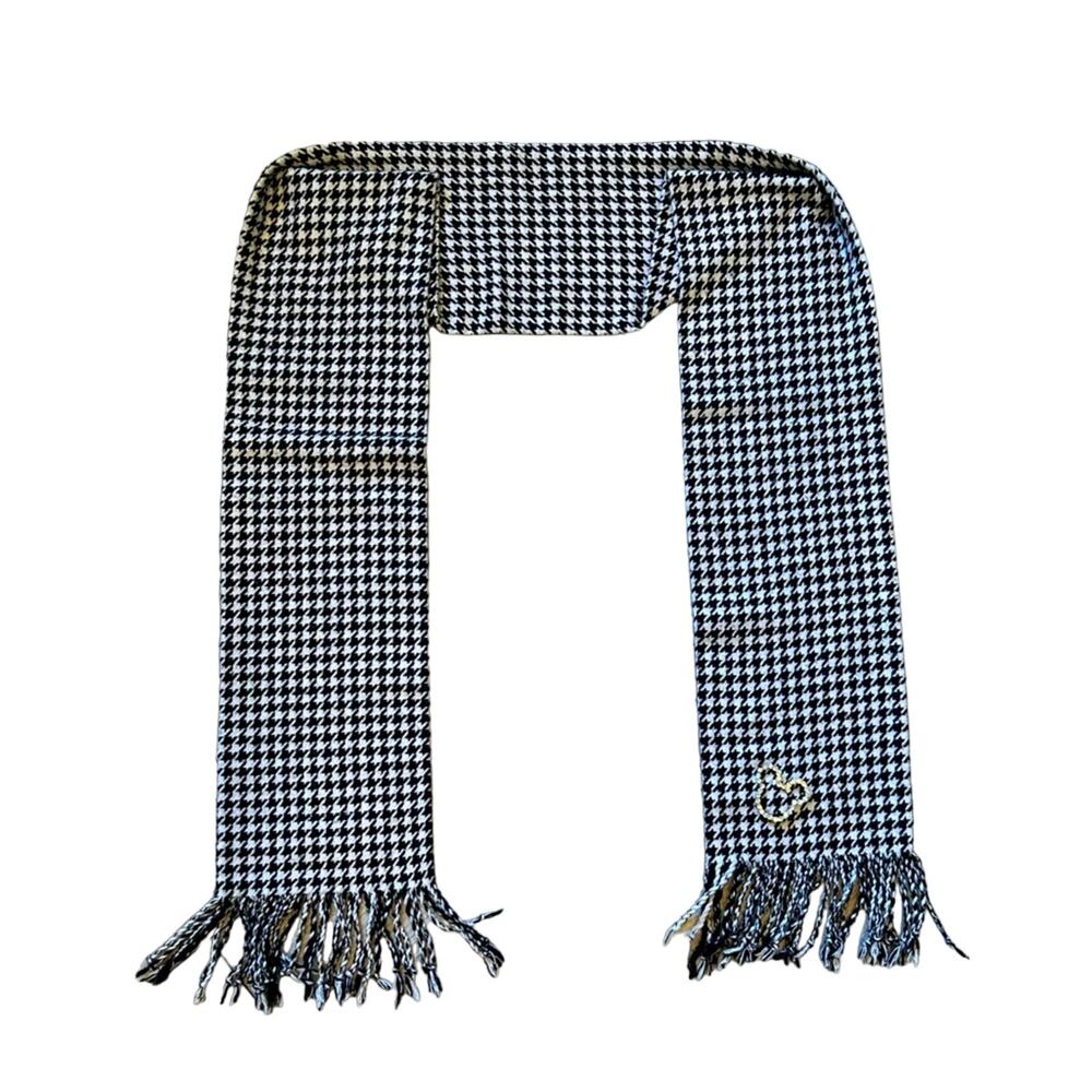 Disney Parks Long Scarf Black/White Houndstooth Print With Jeweled Mickey Pin
